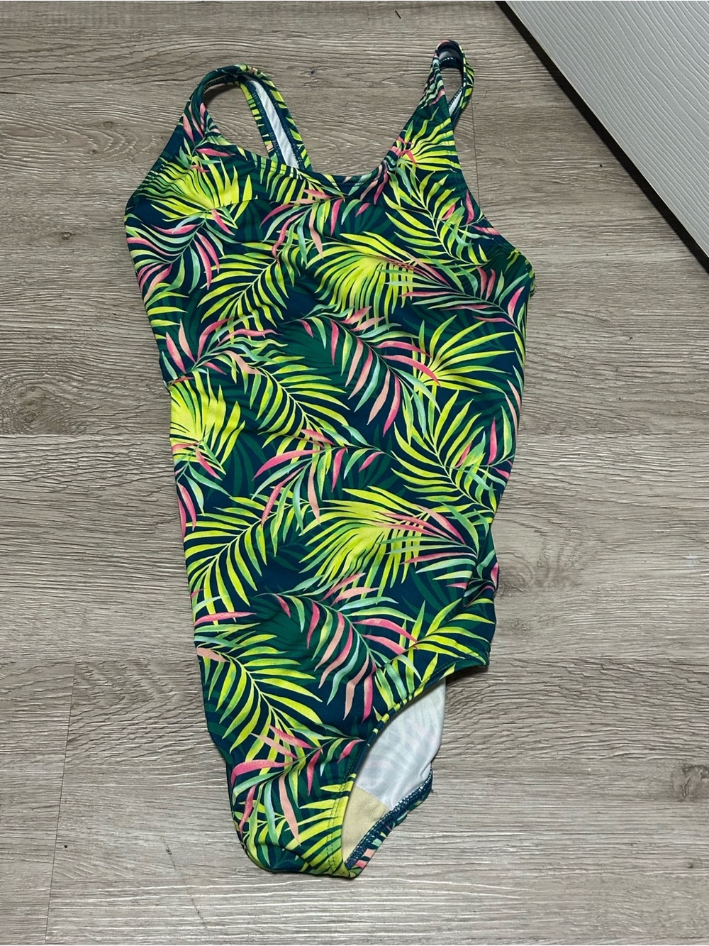 Lands' End Girls' Tropical Leaf One-Piece Swimsuit - Green & Pink
